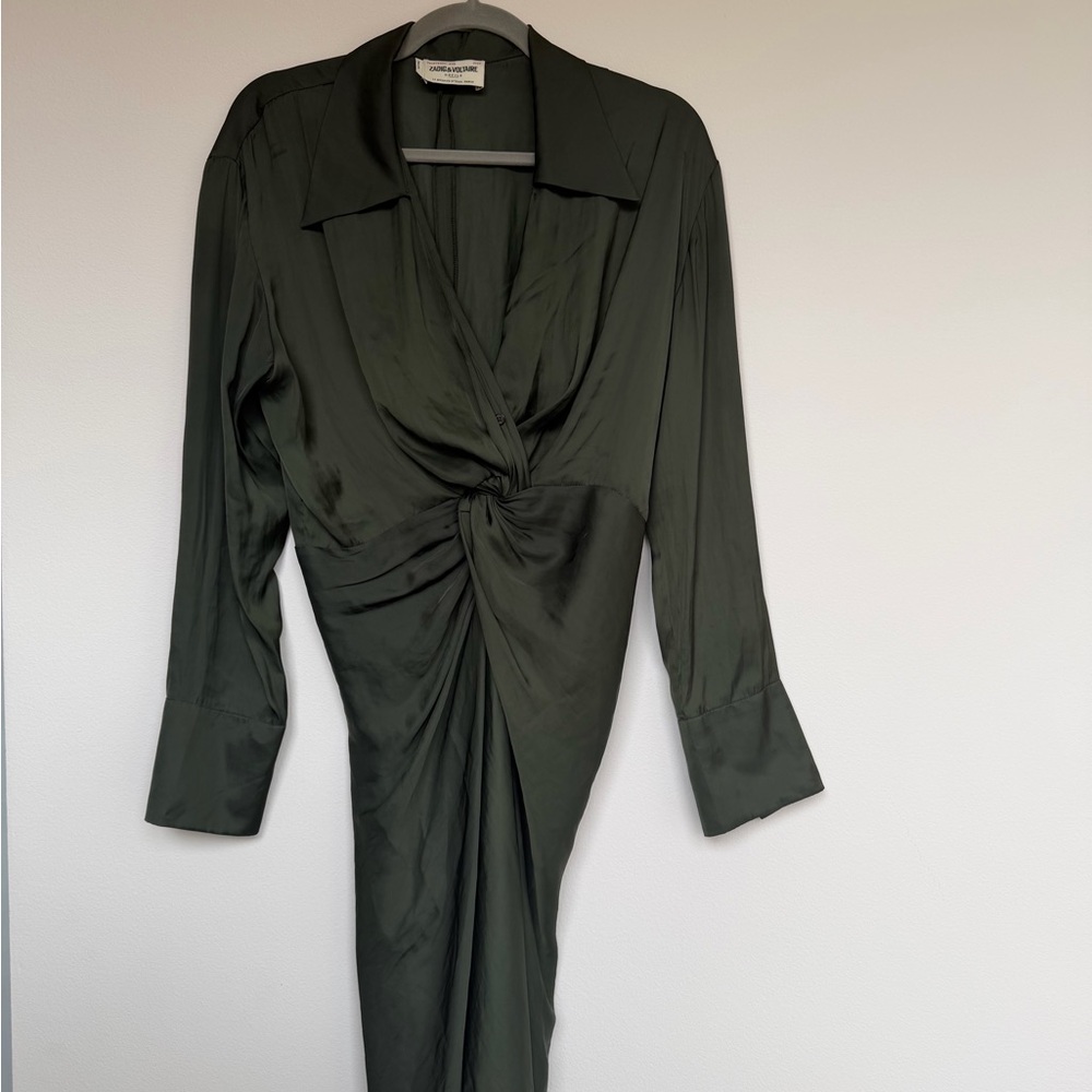 Zadig & Voltaire Olive Green Long Sleeve Midi Dress